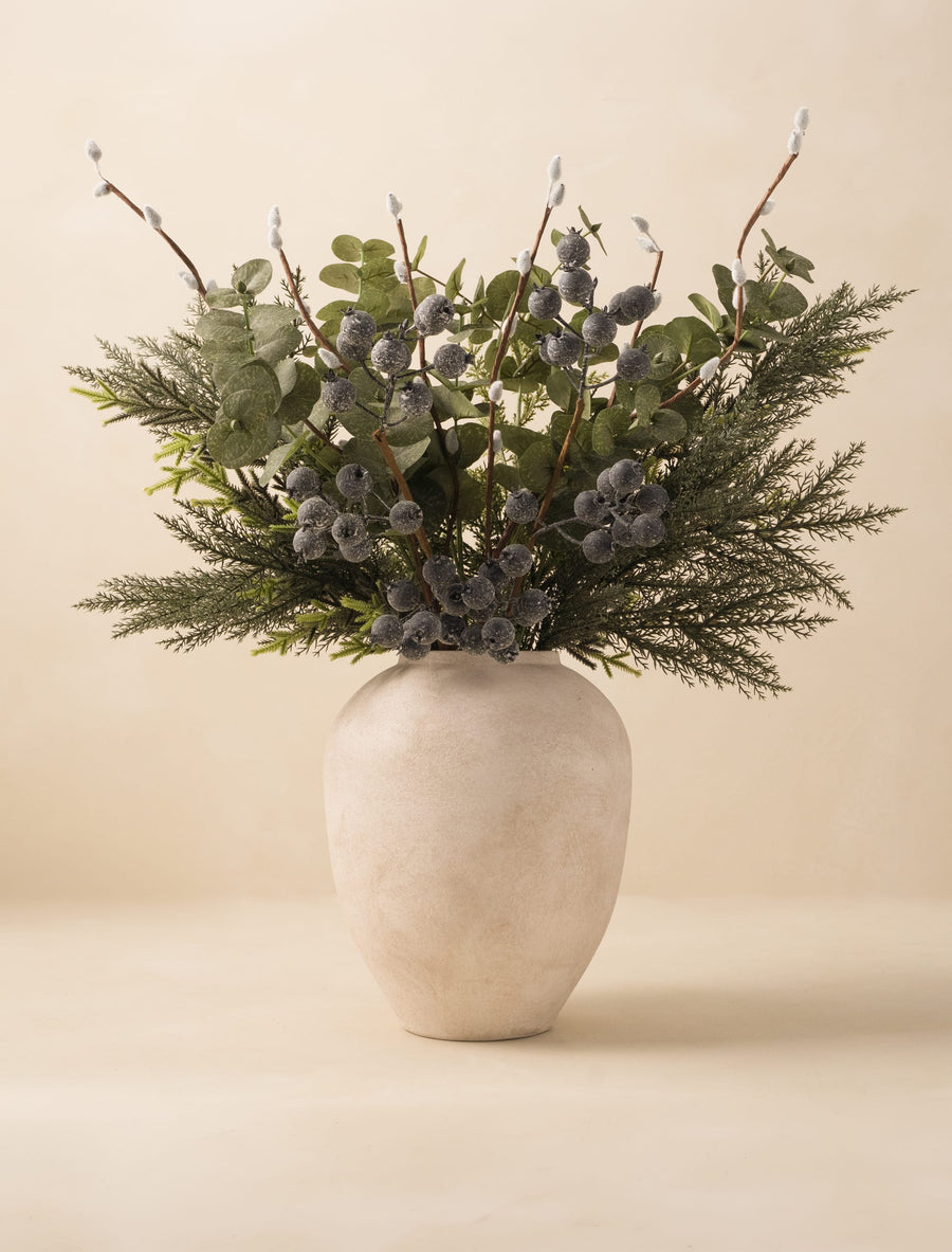 Composition florale artificielle - Baies bleues et saule