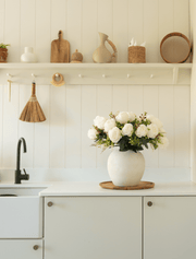 Grandes roses artificielles – Blanc ivoire (3 tiges / 21 roses)