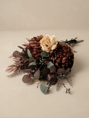 Composition florale artificielle – Dahlia bordeaux et pivoine crème