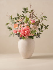 Composition florale artificielle – Pivoine rose et chrysanthème