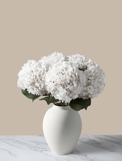 Grands hortensias artificiels – Blanc (5 tiges)