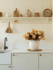 Grandes roses artificielles – Beige (3 tiges / 21 roses)