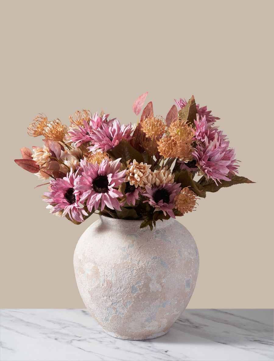 Composition florale artificielle d’automne – Rose et beige