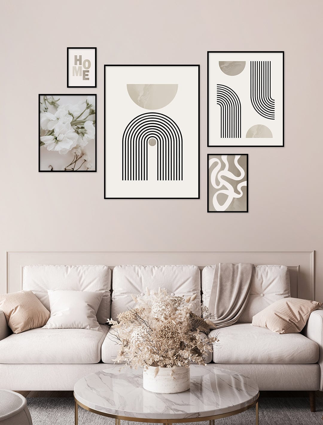 Composition murale de 5 affiches – Lignes abstraites