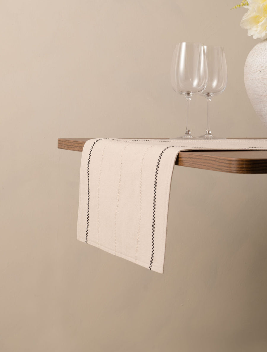 Chemin de table échelle à rayures beige et noir 200 cm