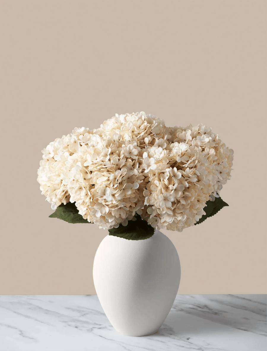 Grands hortensias artificiels – Crème (5 tiges)