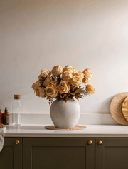 Grandes roses artificielles – Beige (3 tiges / 21 roses)