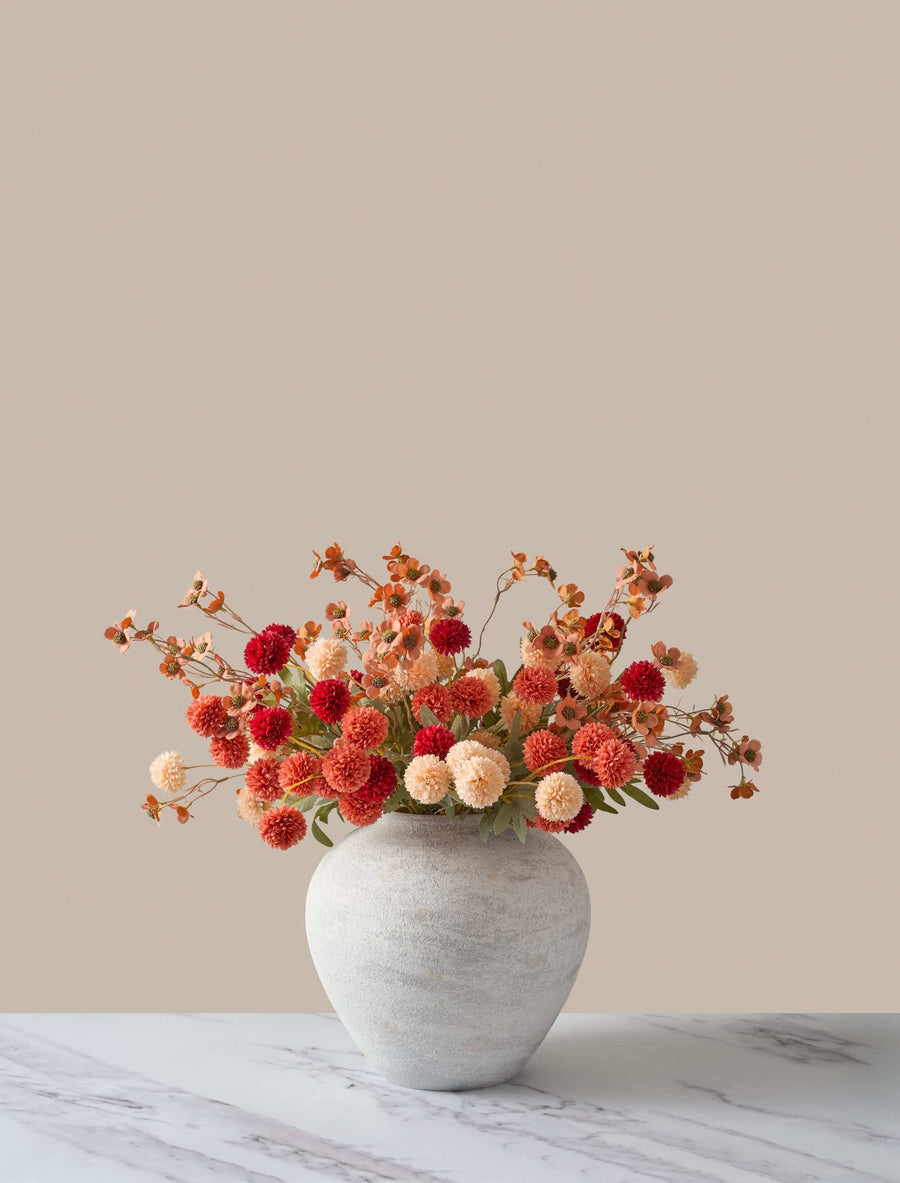 Composition florale artificielle - Assortiment de fleurs Kiku et Wax
