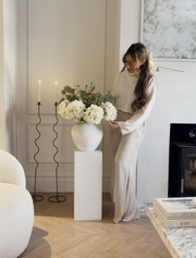Composition florale artificielle – Eucalyptus et hortensia blanc