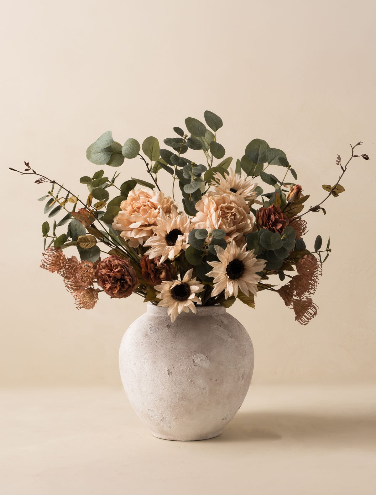 Composition florale artificielle d’automne – Vert et beige